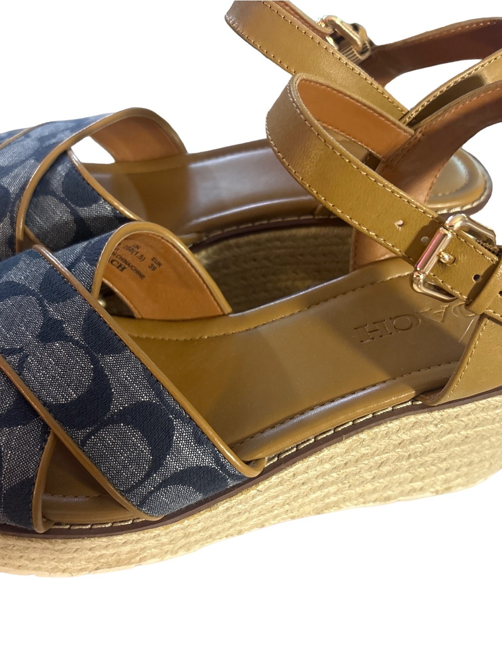 Coach Kimberly Open Toe Wedge Heel Espadrille Sandals - Denim & Leather